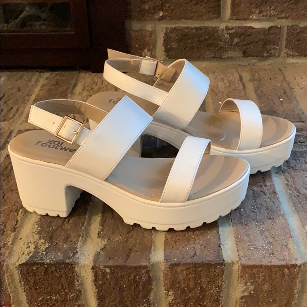 Nasty Gal Chunky White Platform Sandals Size: 8